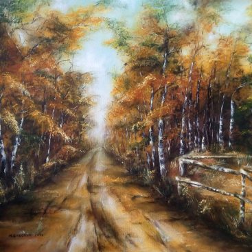 BARWY JESIENI 2018r. Autor: Małgorzata Greguła. Obraz olejny. Pejzaż. Wym: 80x60cm