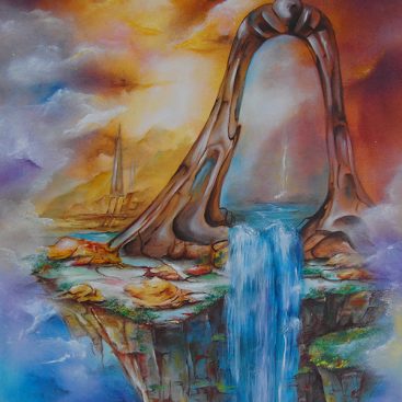 AQUA VITAE 2014r. Autor: Małgorzata Greguła. Obraz olejny. Pejzaż fantazyjny. Surrealizm. Wym: 40x60cm.
