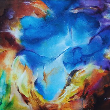 DWA ŚWIATY 2013 r. Obraz akrylowy. Abstrakcja. Wym: 51x35cm