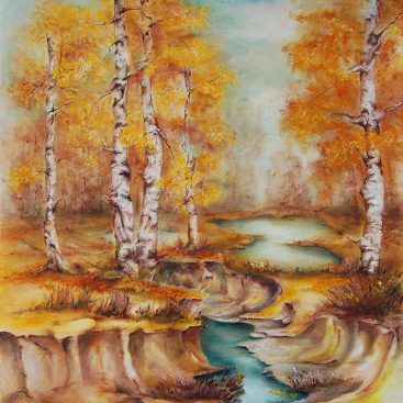 KOLOR JESIENI 2012 r. Autor: Małgorzata Greguła. Obraz olejny. Pejzaż. Wym: 46 x 60 cm