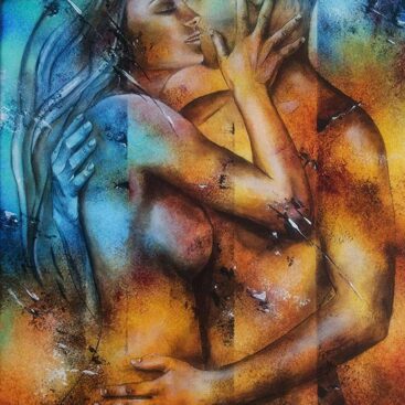 CIEPŁO TWYCH RAMION- 2022. Autor: Małgorzata Greguła. Obraz akrylowy. Akt, figuratywne. Wym: 50x70cm