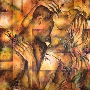 W OBJĘCIACH – 2021r. Autor: Małgorzata Greguła. Obraz akrylowy. Akt, figuratywne. Wym: 50x60cm
