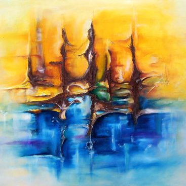 HORYZONTY - 2012. Obraz olejny na płótnie + technika własna. Autor: Małgorzata Greguła. Abstrakcja. Obraz strukturalny. Wymiary: 80×70 cm