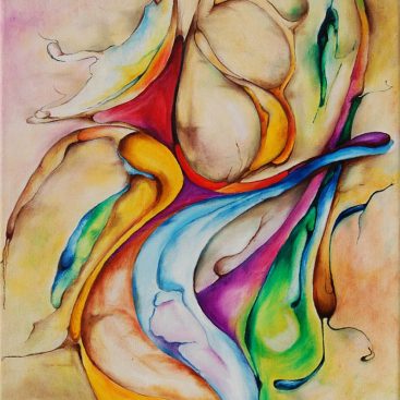 Taniec Kwiatów - 2012 autorka: Małgorzata Greguła. Technika: Olejna na płótnie. Obraz abstrakcyjny. Wymiary 30x40cm