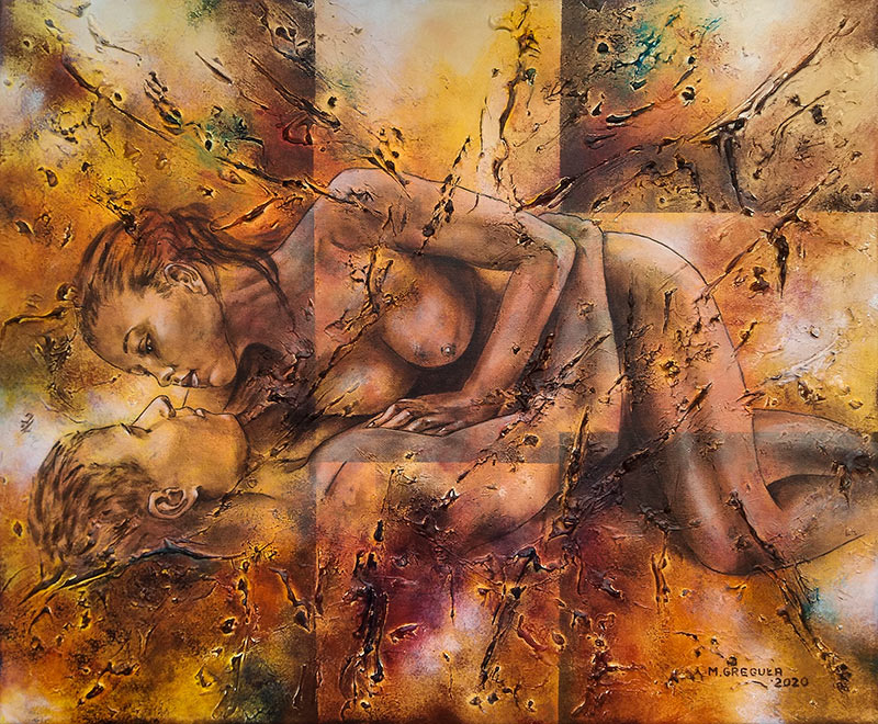 2020r. Obraz akrylowy. Akt damsko-męski. Seria ZBLIŻENIA Wym: 60X50cm