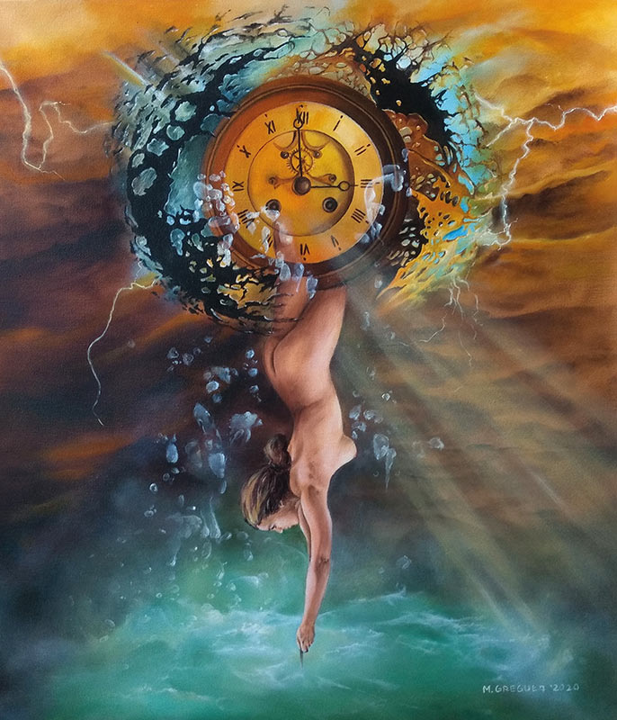 2020r. Obraz olejny. Surrealizm, realizm magiczny. Wym: 60x70cm.