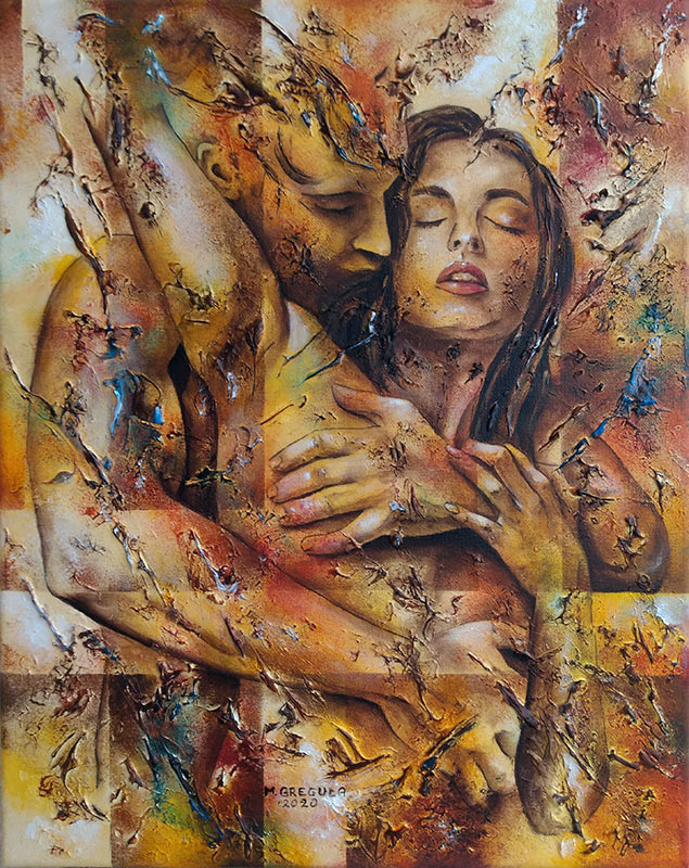 2020. Obraz akrylowy. Akt damsko-męski, figuratywne. Wym: 50X60cm