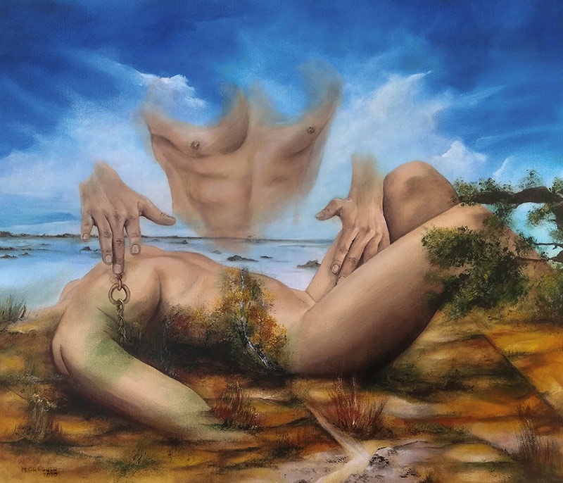 2020r. Obraz olejny. Surrealizm, realizm magiczny. Wym: 70x60cm